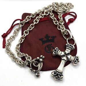 Gaboratory 4 Heart Crown Cross Pendant 22" Long Chain All.925 Sterling